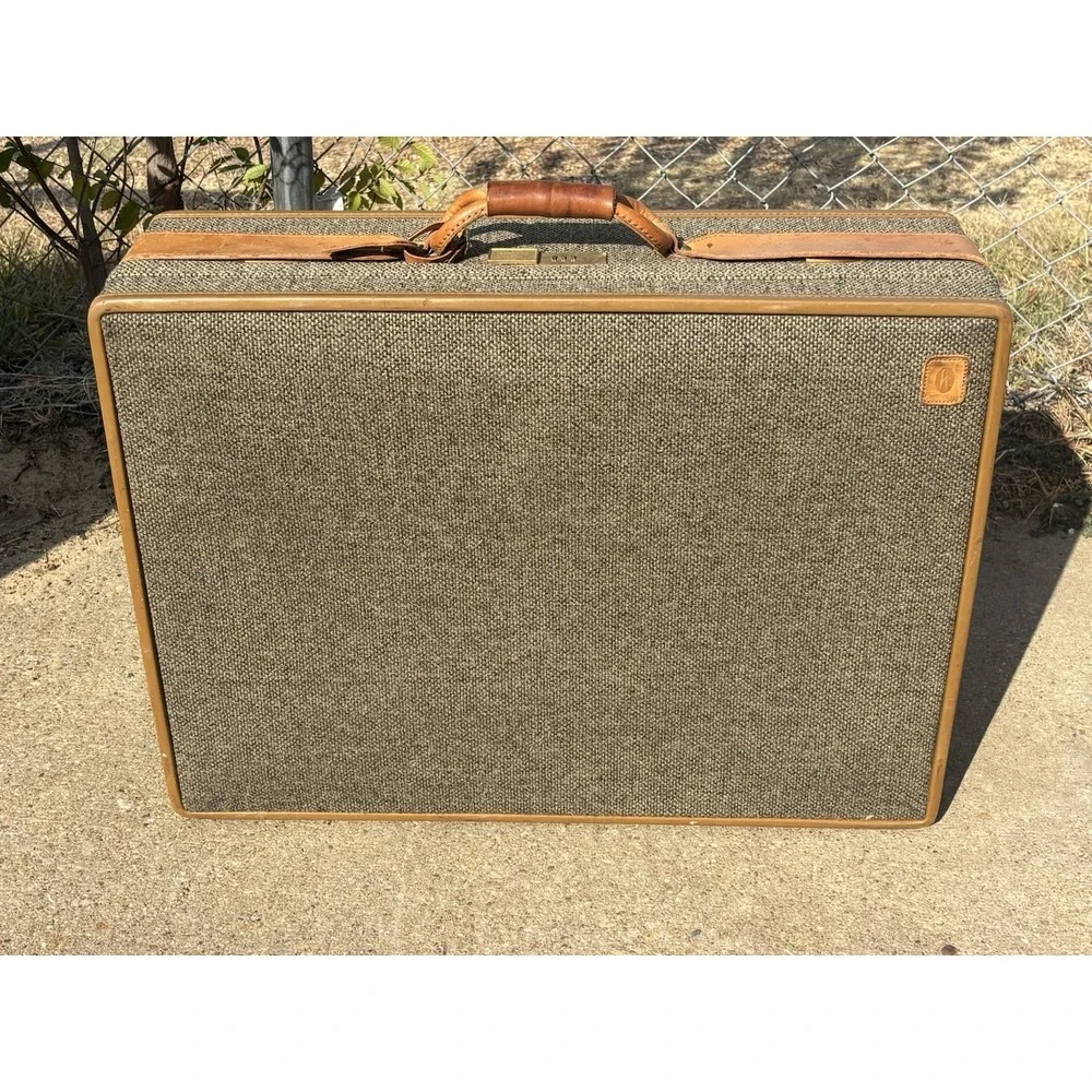 ⭐️Vtg Hartmann Suitcase Walnut Tweed Leather Luggage 21